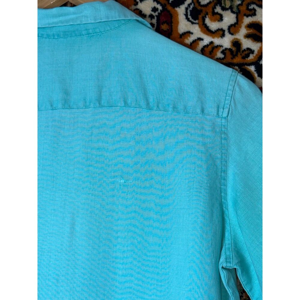 90s Vintage Lands' End Turquoise Linen Short Sleeve Shirt Women's Size 10 - Picture 6 of 7